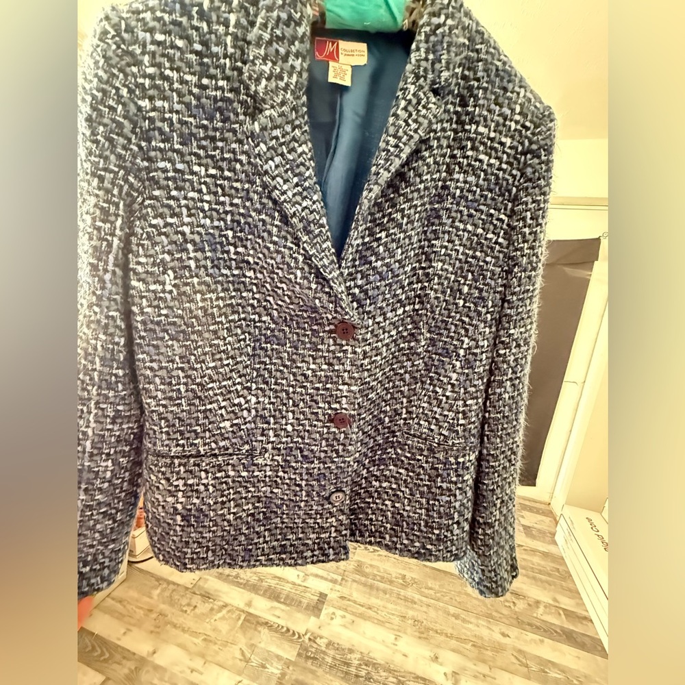 Zara Navy and Black Tweed Blazer